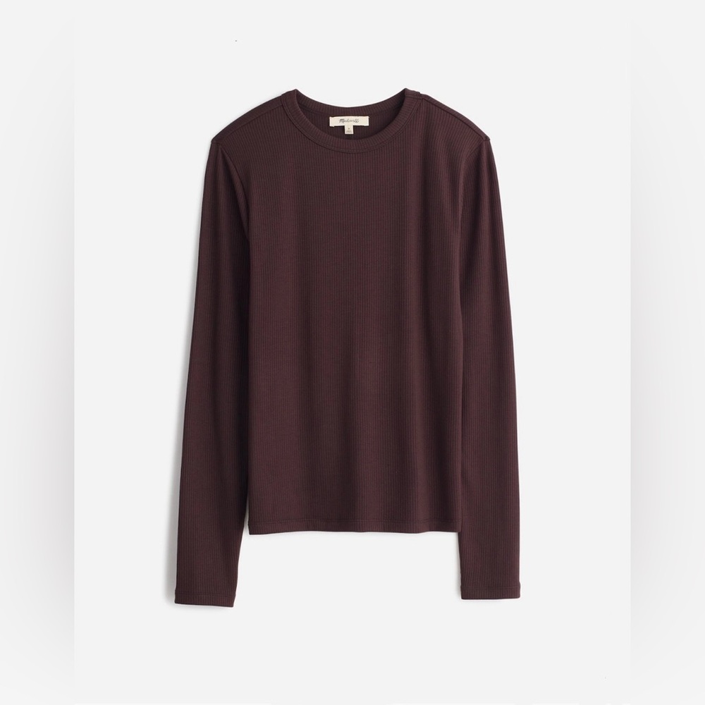 Madewell Women’s Drapey Rib Long-Sleeve Tee in Dark Carob- SZ Med